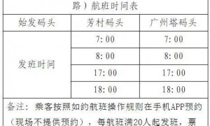 2020年3月16日起广州水上巴士s2高峰线路调整