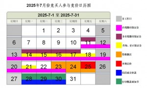 2025年广州7月份竞买人参与竞价日历图