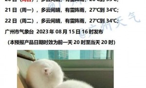 8月16日广州天气多云间晴有雷阵雨26到34℃